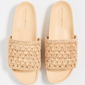 Loeffler Randall Henri Raffia Tan Slide Sandals